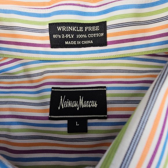Neiman Marcus Shirt Men's Large Multicolor Striped Button Front 80's 2-Ply - Picture 7 of 9